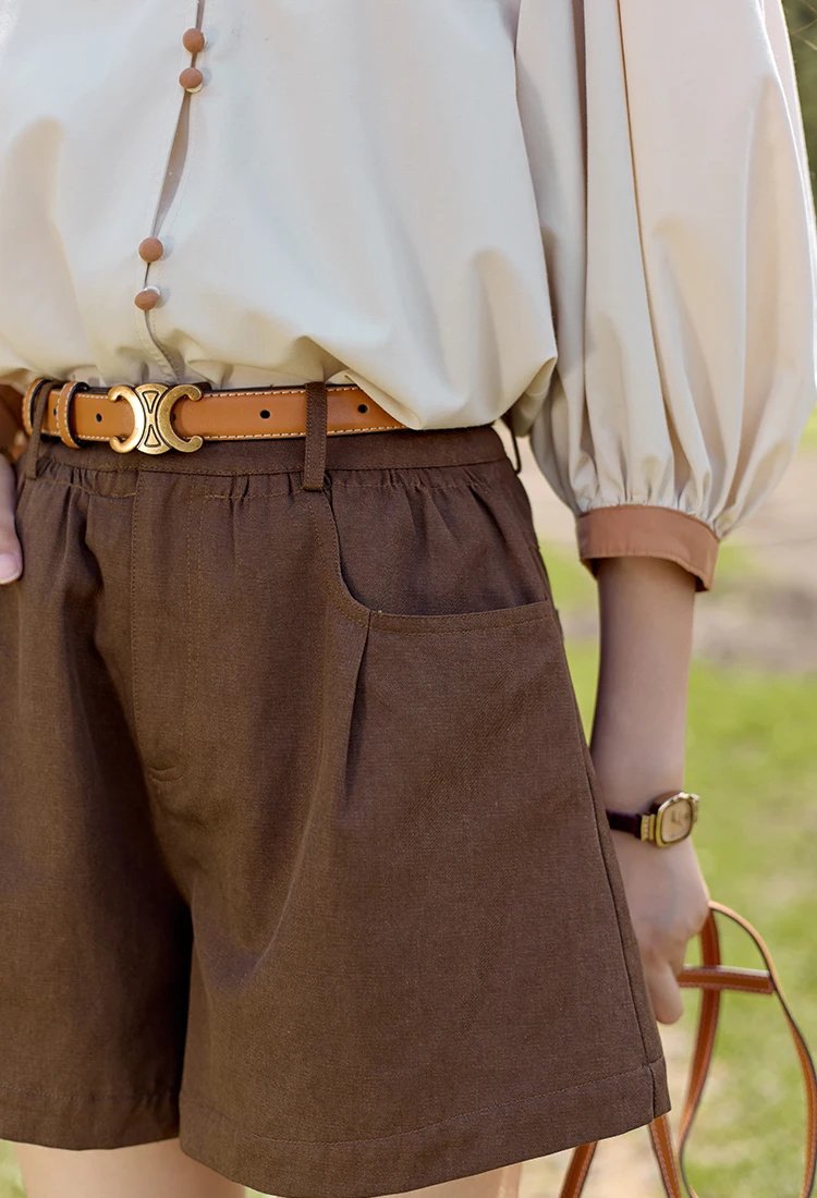 Pantalones cortos casuales holgados de cintura alta