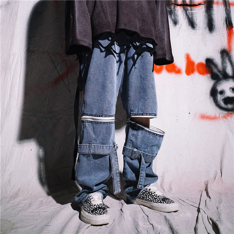 Jeans mit weitem Bein und Reißverschlusshose