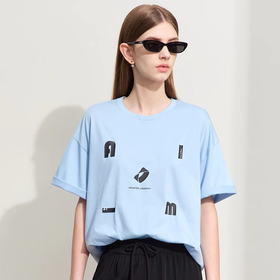 Minimalistisches Kurzarm-Pulloveroberteil mit Buchstaben-Aufdruck für Damen