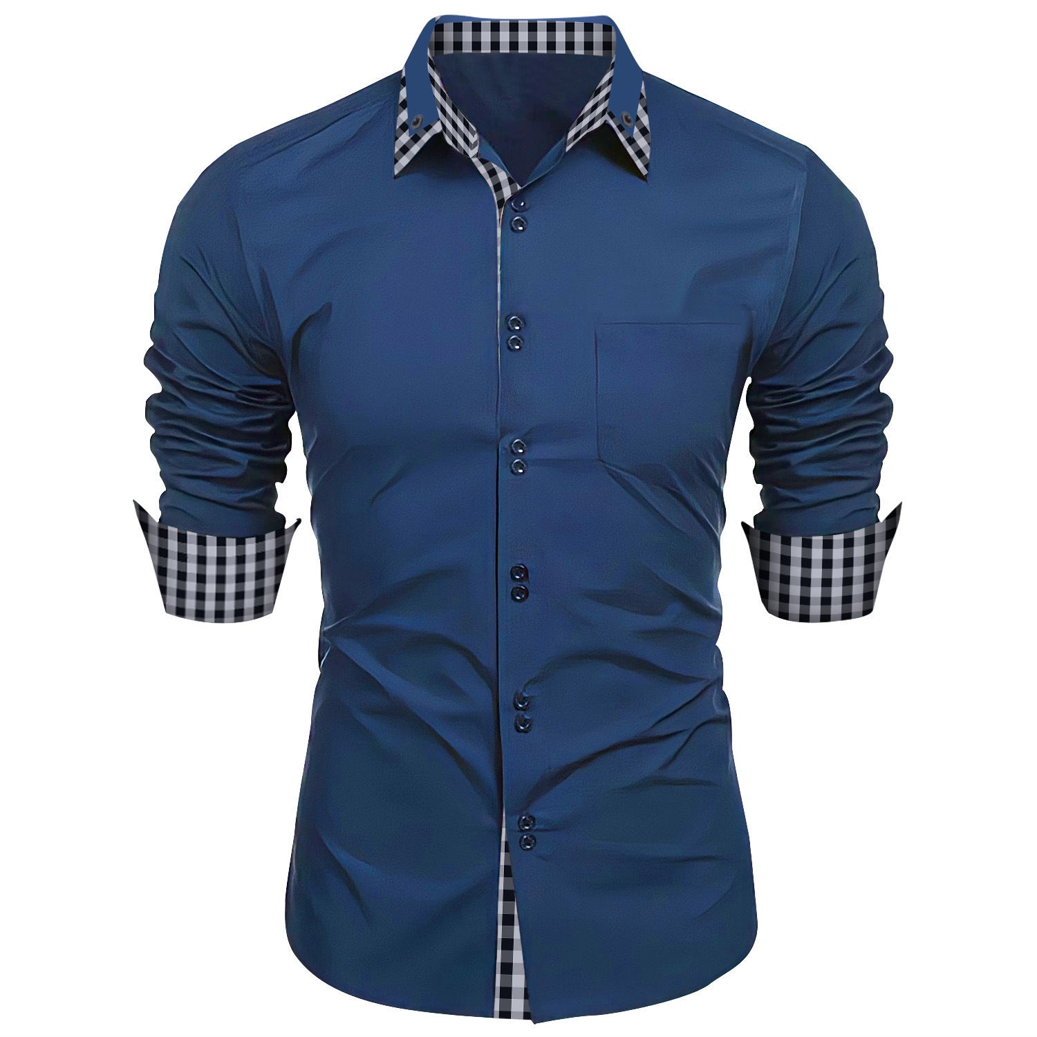 Camisa de solapa a cuadros con costura de cuello estilo europeo y americano