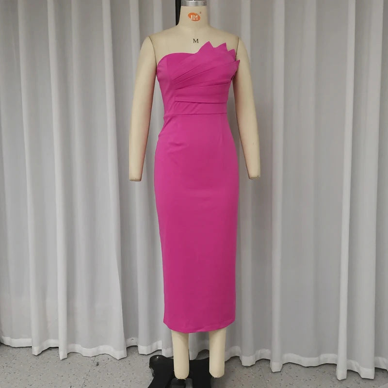 Vestido tubo ajustado plisado de moda para mujer