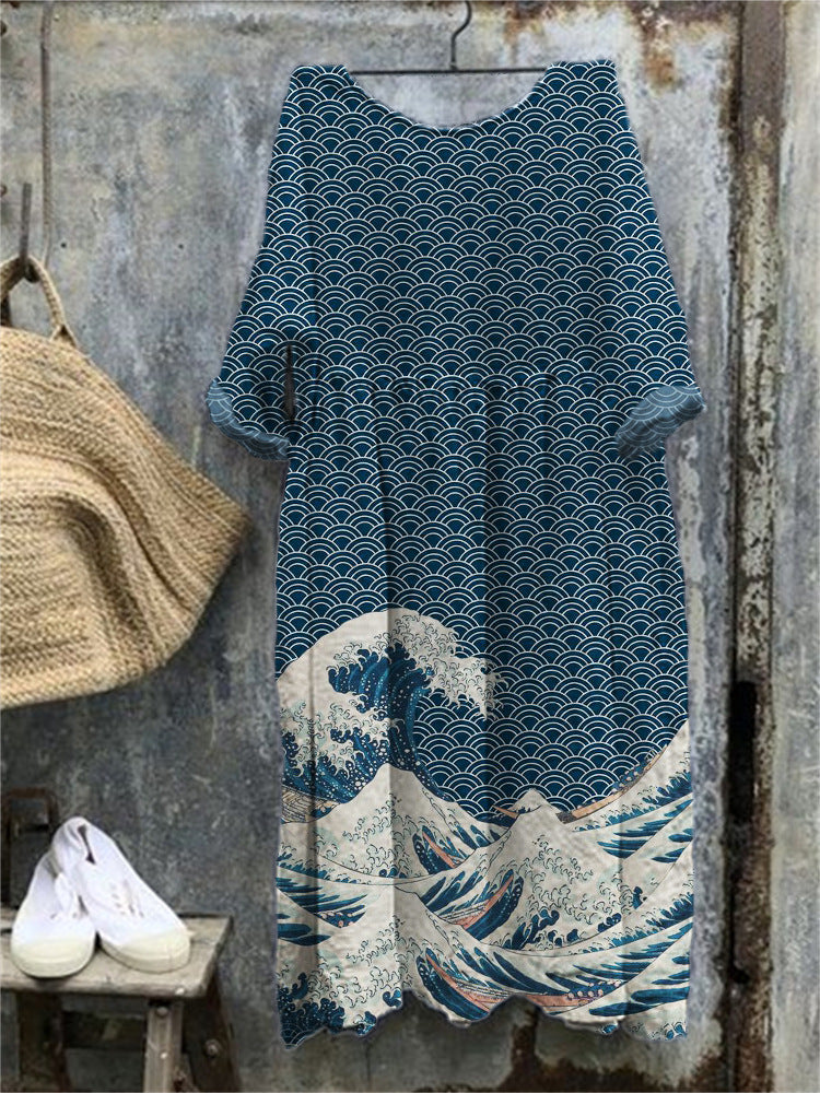 Vestido de otoño con mangas y cuello redondo en tallas grandes