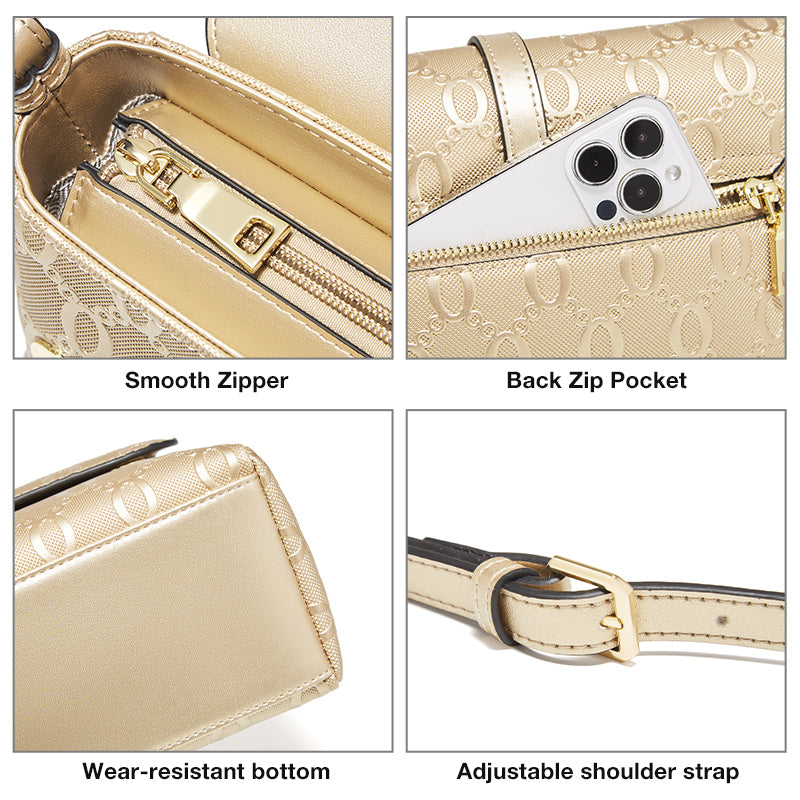 Elegante bolso bandolera y de hombro dorado