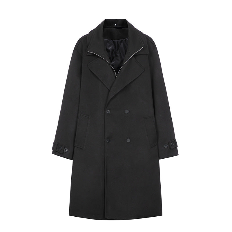 Zweireihiger, mittellanger, hochwertiger Trenchcoat für Herren, der über das Knie reicht
