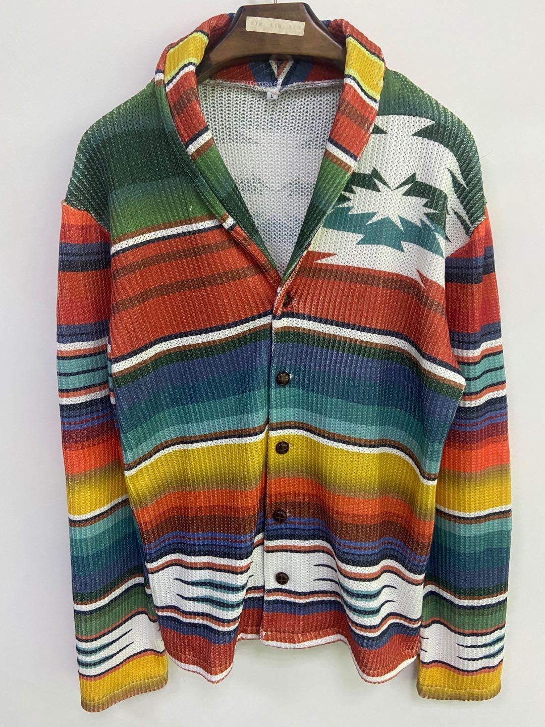 Chaqueta tipo cárdigan de rayas de colores irregulares de talla grande