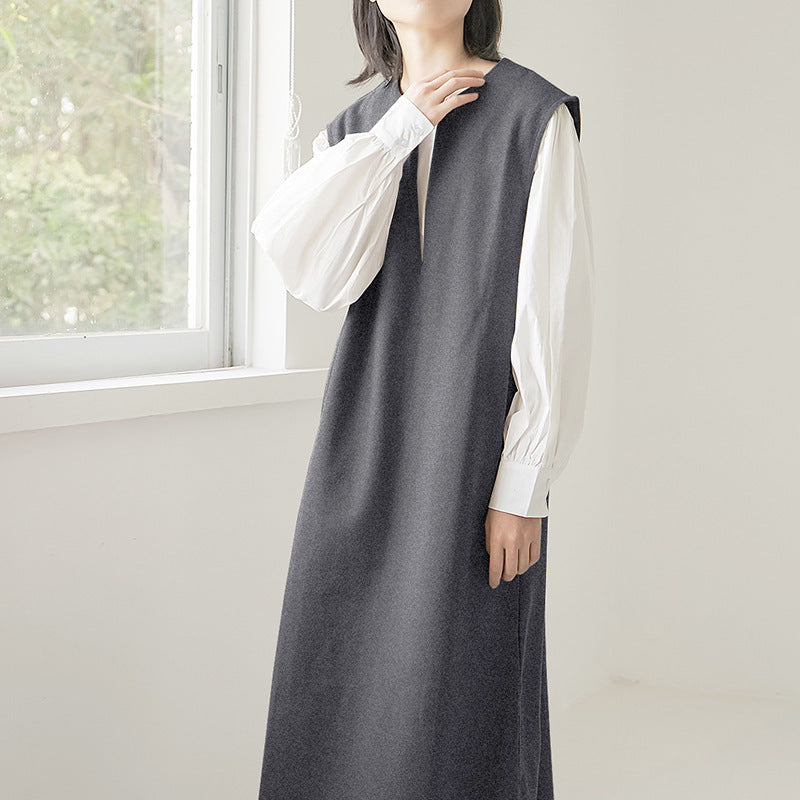 Vestido tipo chaleco sin mangas de color liso con escote en V para mujer