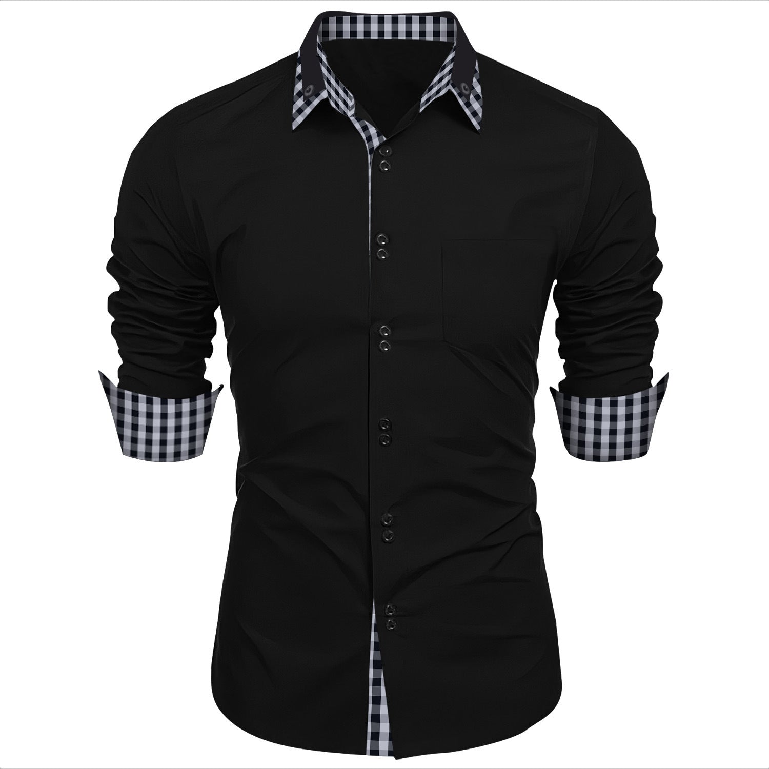 Camisa de solapa a cuadros con costura de cuello estilo europeo y americano