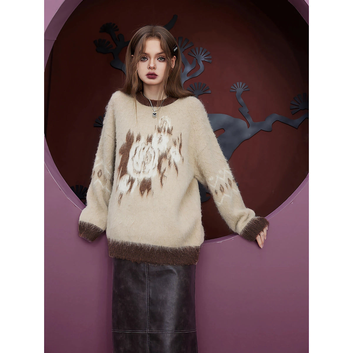 Kuscheliger Mohairpullover mit Blumenmuster für Damen