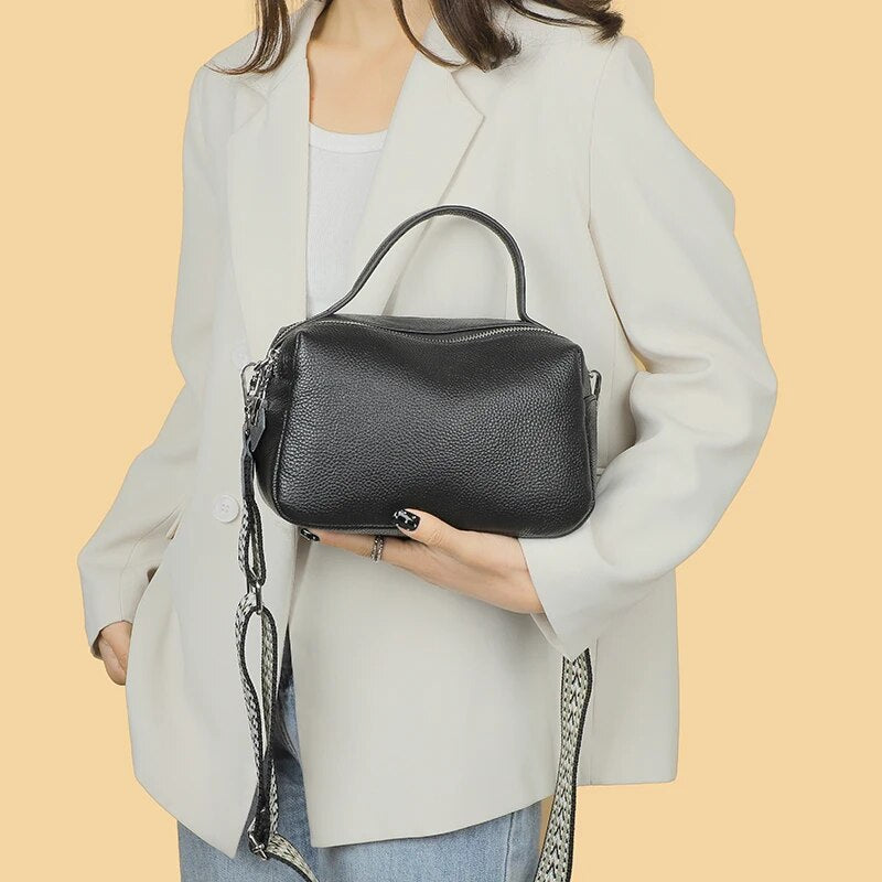 Bolso bandolera de piel auténtica de lujo para mujer: bolso de hombro pequeño y suave de diseño con dos bolsillos para teléfono