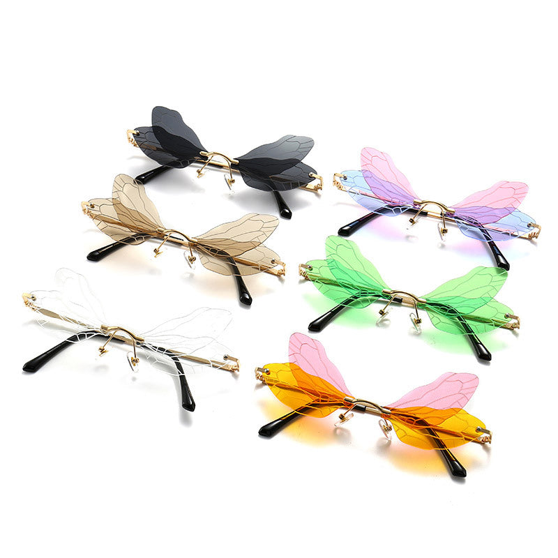 Gafas de sol sin montura con forma de ala de libélula y protección UV400