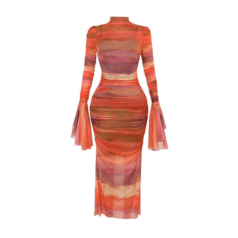 Vestido plisado ajustado con estampado para mujer