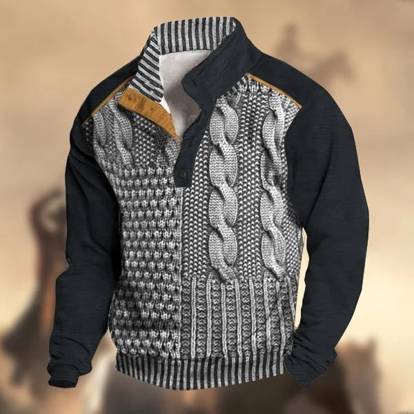 Herbst Winter Herren Bedruckter Pullover mit Schnalle