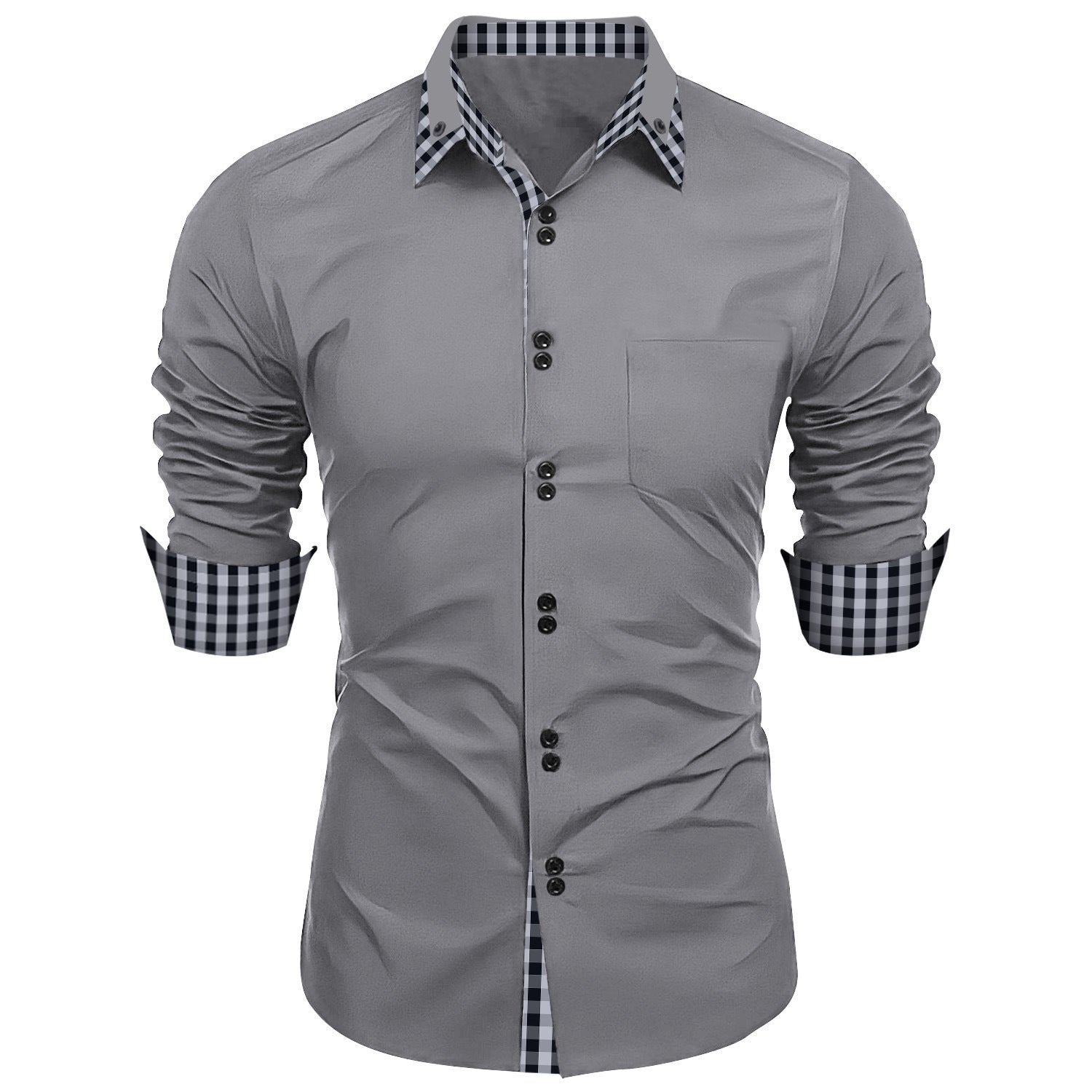 Camisa de solapa a cuadros con costura de cuello estilo europeo y americano