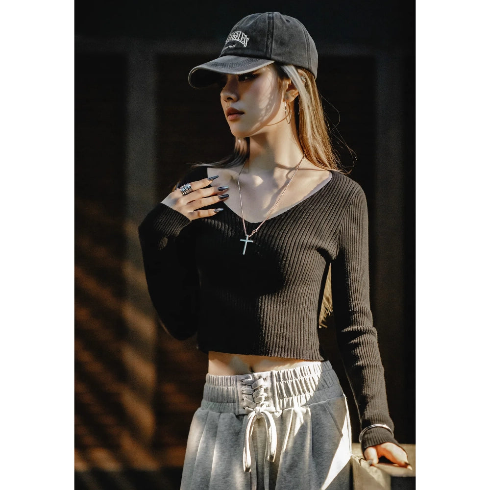 Retro Strickpullover mit V-Ausschnitt