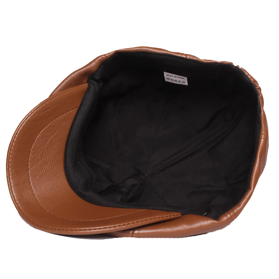 Boina octogonal retro de cuero genuino para hombre