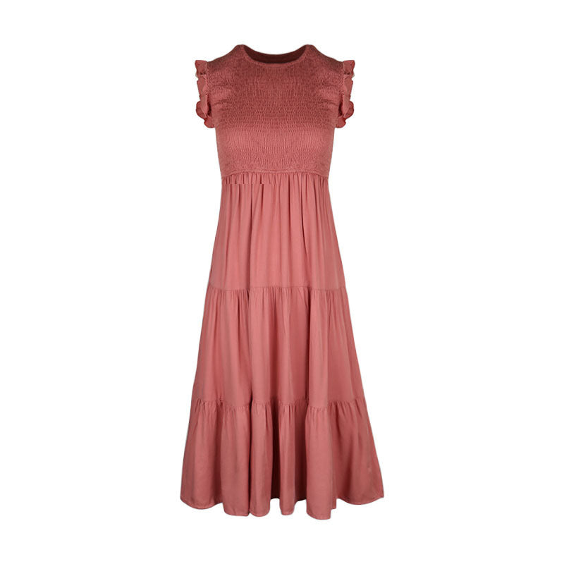 Einfarbiges, ärmelloses, gesmoktes Kleid für Damen