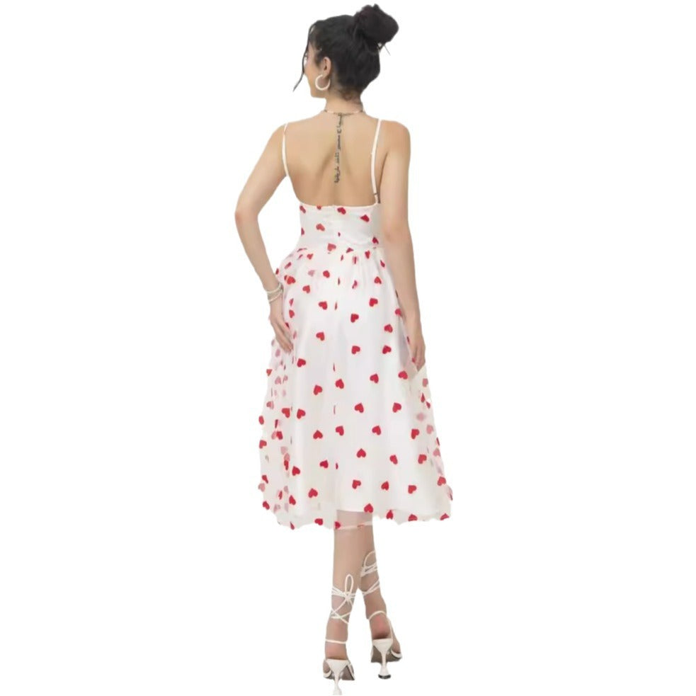 Vestido dulce de malla con flocado en color melocotón y exquisito corazón de Niche