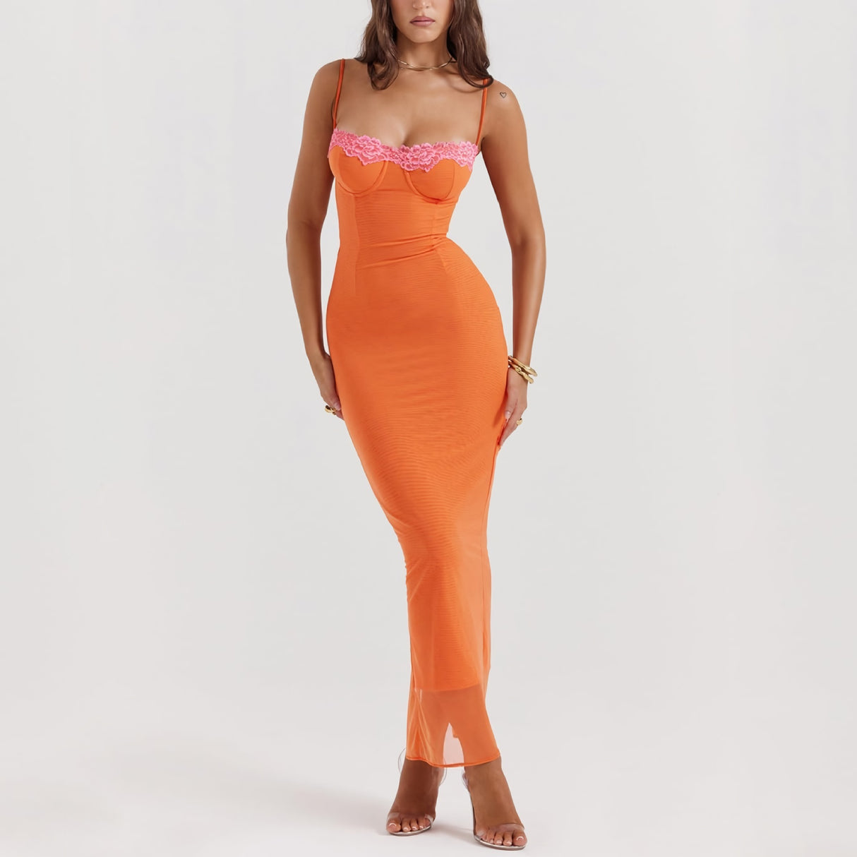Vestido largo de patchwork sin tirantes