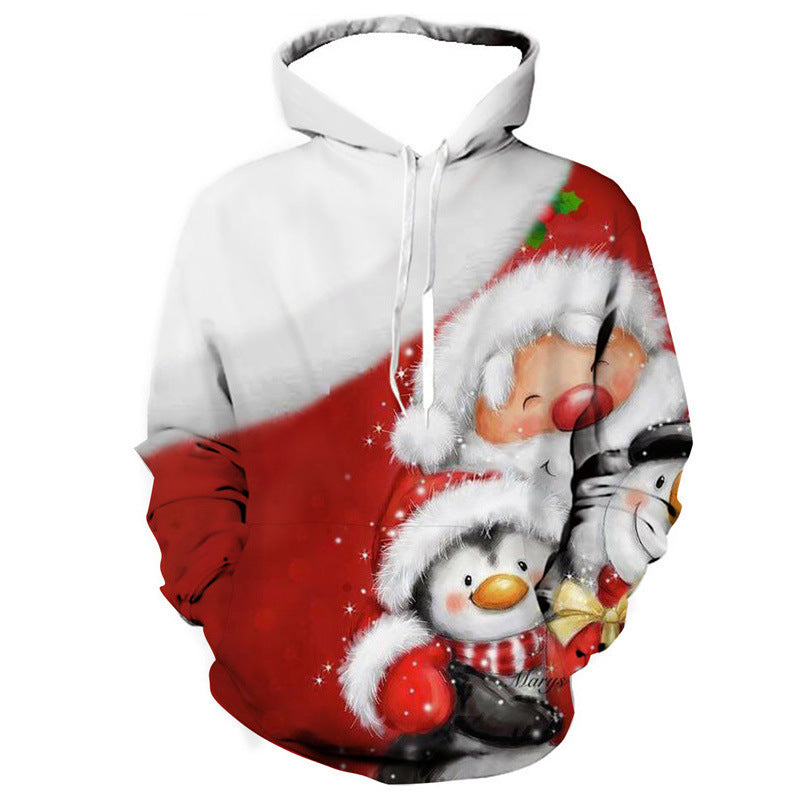 Sudadera con capucha con estampado digital 3D de elementos navideños