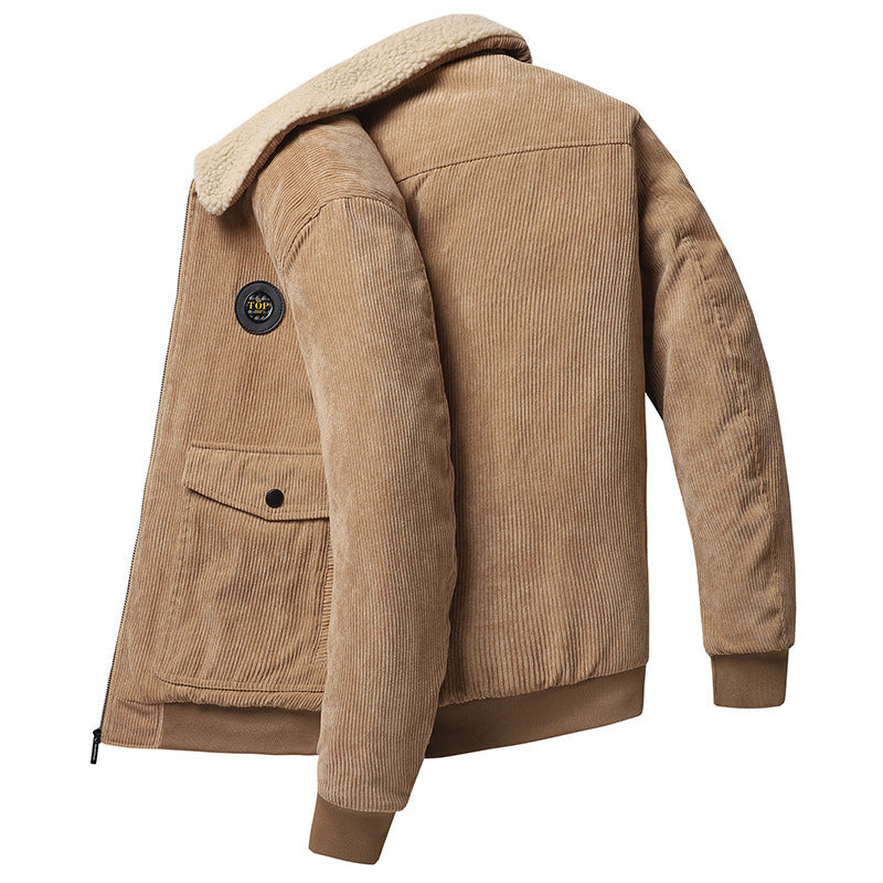 Mittleren alters Lose Casual Tooling Multi-tasche Cord Baumwolle gefütterte Jacke Männer