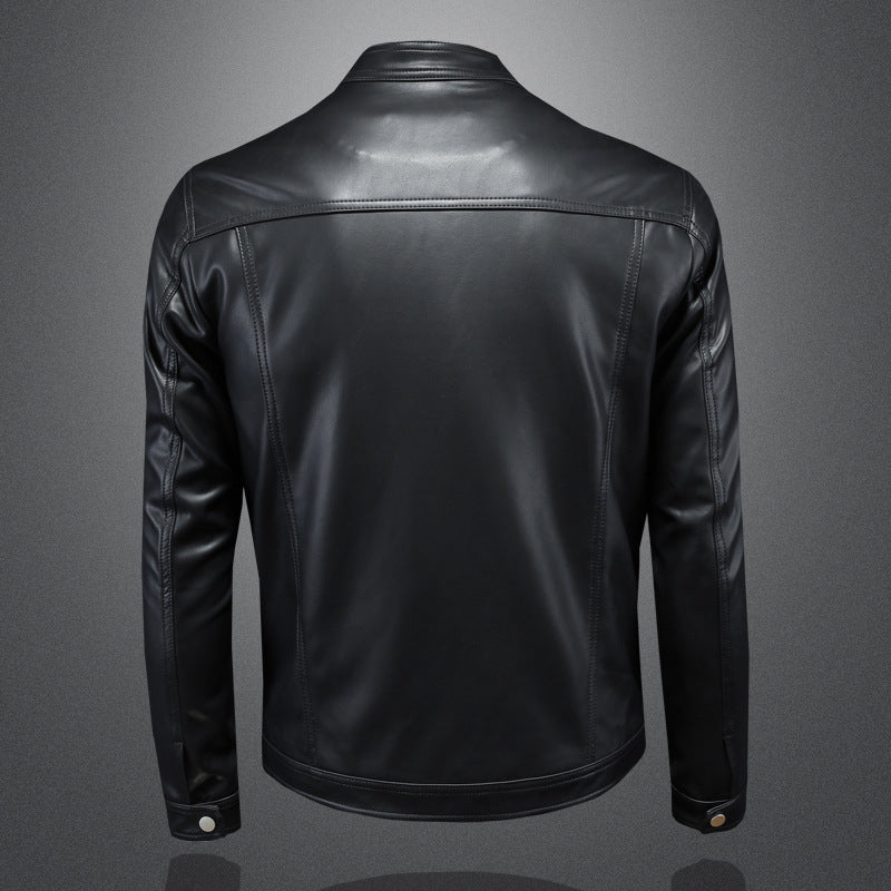 Chaqueta ajustada de cuero para motocicleta con solapa para hombre para otoño e invierno