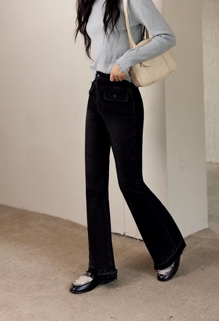 Vintage High Waist Flared Denim Pants for Women