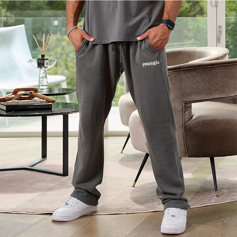Pantalones deportivos de algodón para hombre, de corte recto, informales y de pierna ancha