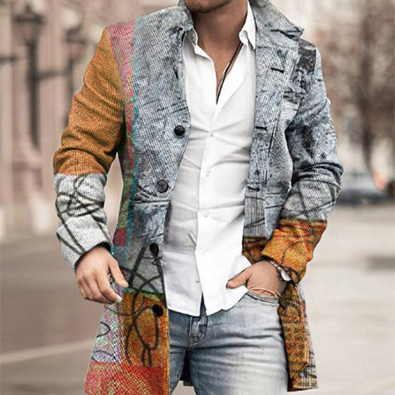 Abrigo informal de lana con cuello alto y bolsillos de longitud media para hombre para otoño e invierno