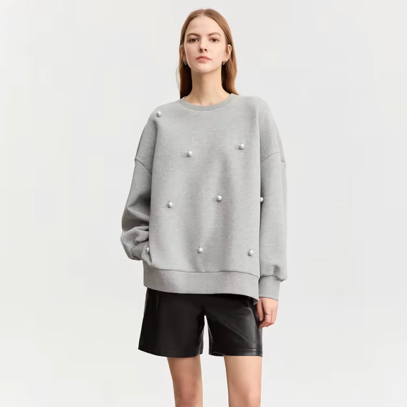 Übergroßer, lässiger, lockerer Pullover mit bestickten Schlaghosen