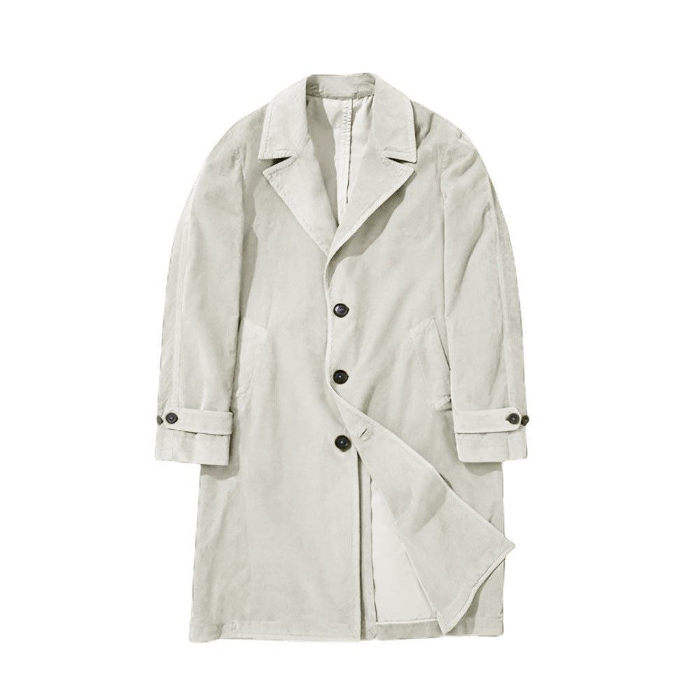 Herren Trenchcoat Cord Mittellang Einreihig