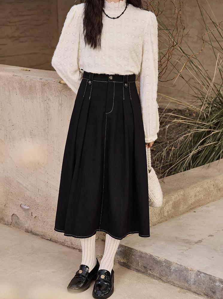 Plissierter Jeansrock in A-Linie mit hoher Taille für Damen