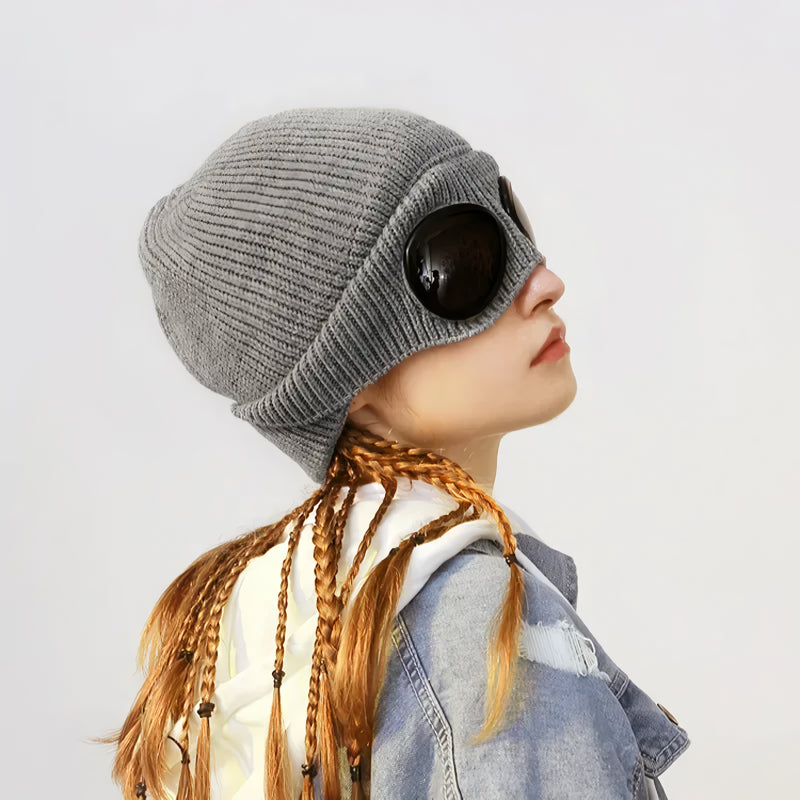 Gorro de invierno de punto con gafas integradas