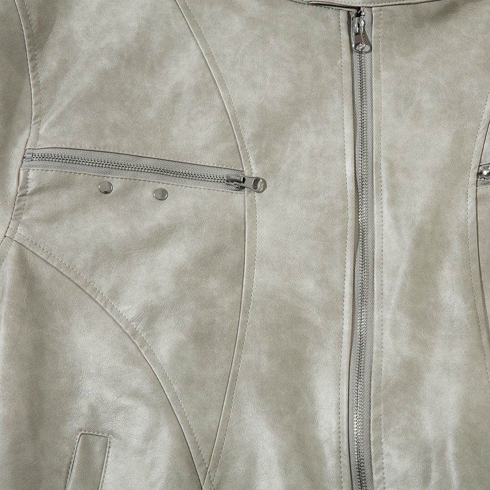 Chaqueta de cuero suelta con letras bordadas para hombre
