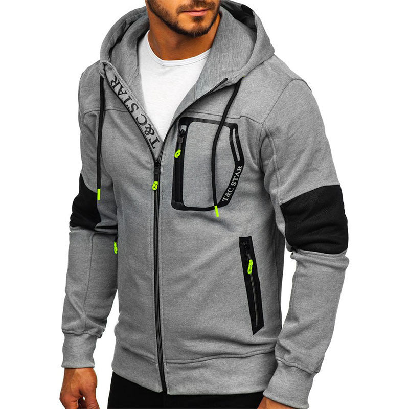Men's Hooded Stitching Sweater Cardigan Jacket