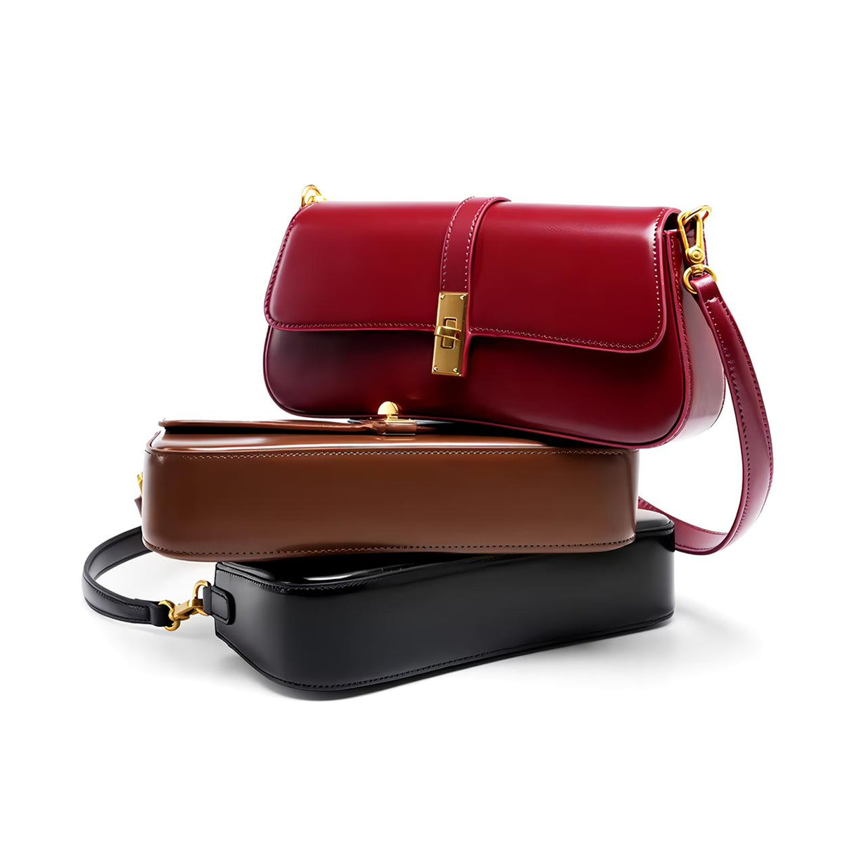 Vintage Baguette-Umhängetasche aus echtem Leder für Damen – Vielseitige Umhängetasche