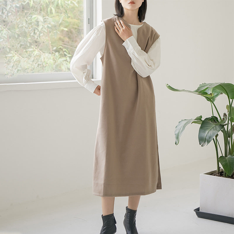 Vestido tipo chaleco sin mangas de color liso con escote en V para mujer