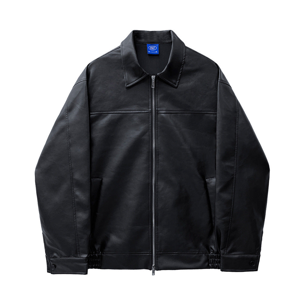 Chaqueta de cuero para hombre, estilo holgado y moderno