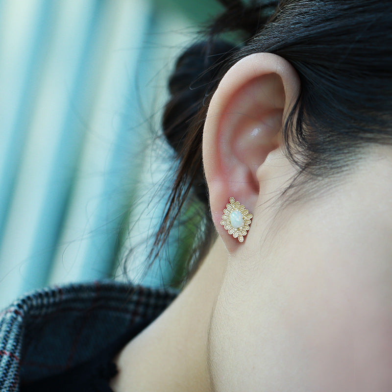 Vintage Natural Opal Earrings 925 Silver - Dazpy