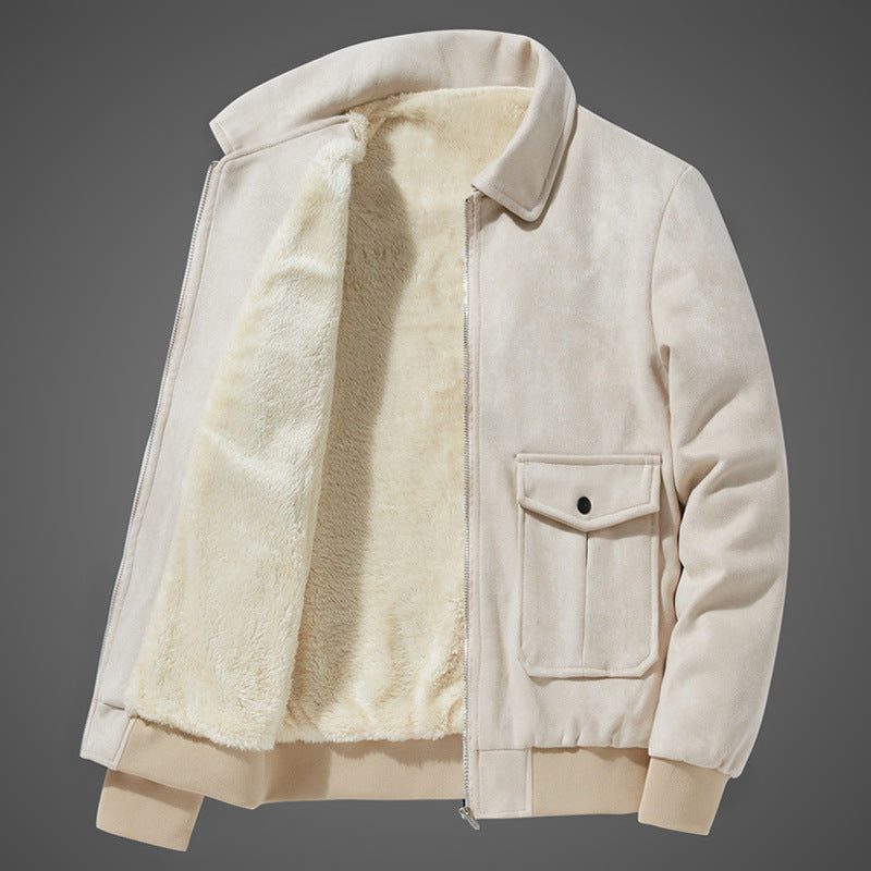 Chaqueta cálida informal con solapa acolchada y forro polar para otoño e invierno para hombre
