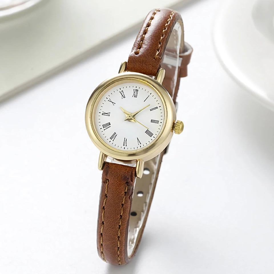 Elegante Quarz-Lederarmbanduhr für Damen – Klassisch minimalistisches Design