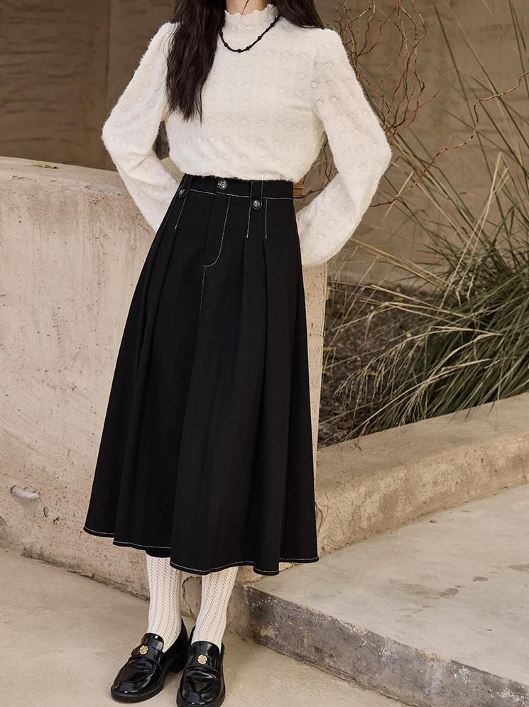 Plissierter Jeansrock in A-Linie mit hoher Taille für Damen