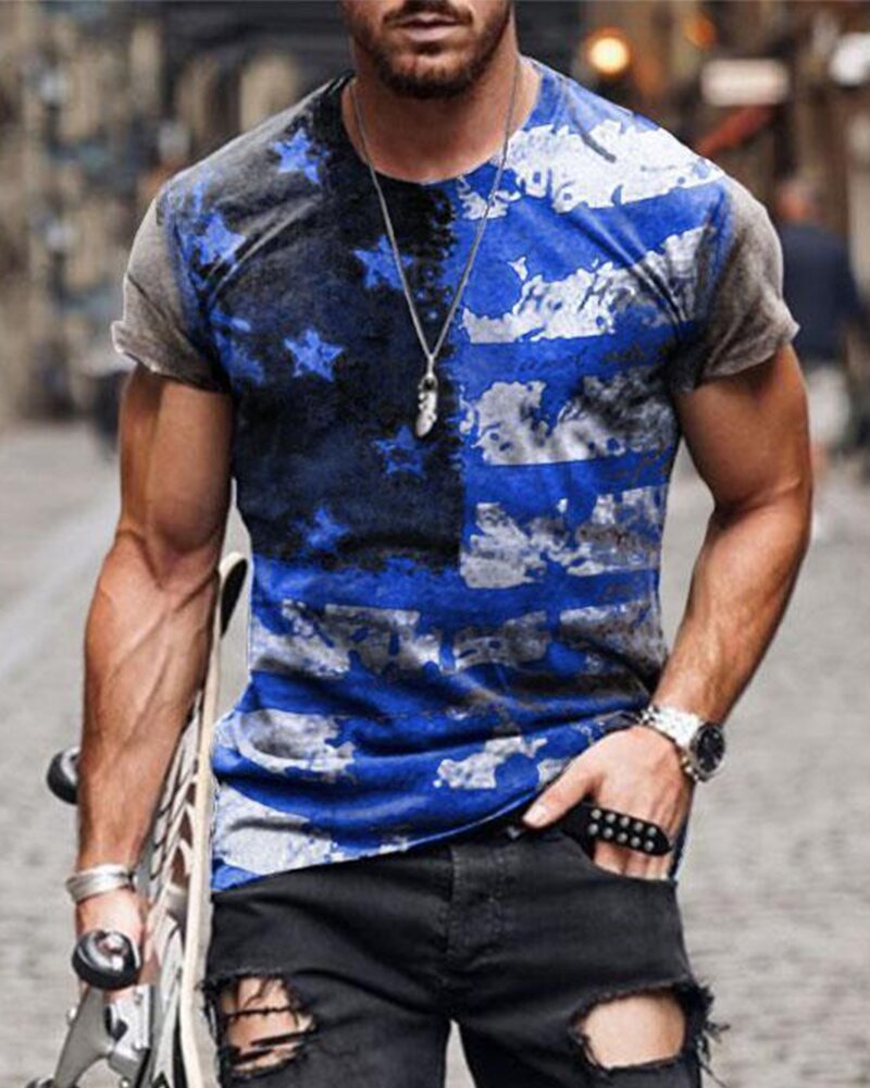 Camisa informal de manga corta con estrellas y rayas para hombre