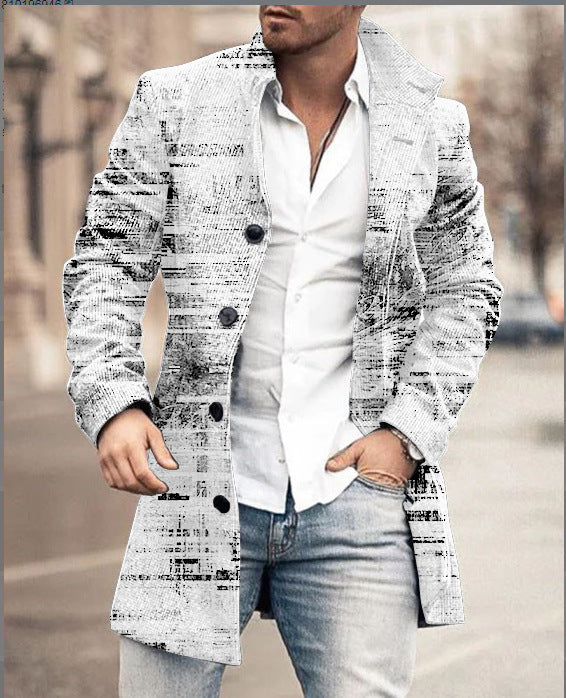 Abrigo informal de lana con cuello alto y bolsillos de longitud media para hombre para otoño e invierno