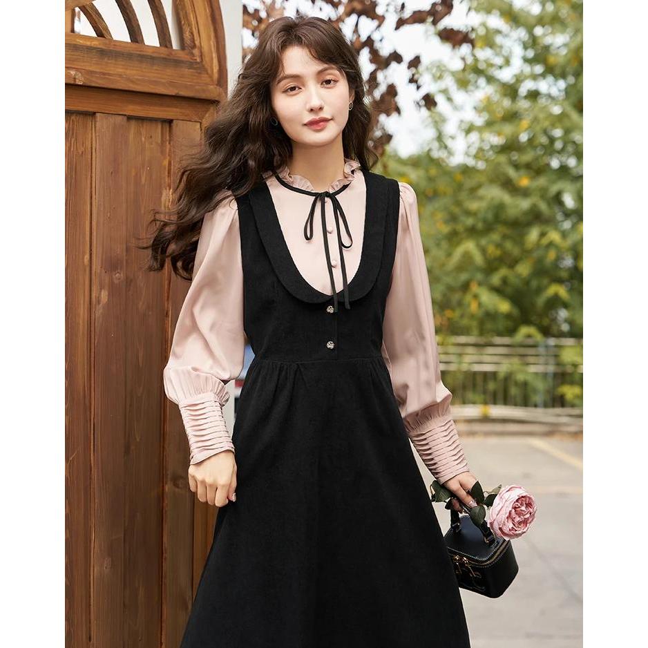 Elegantes französisches Vintage A-Linien Trägerkleid für den Herbst