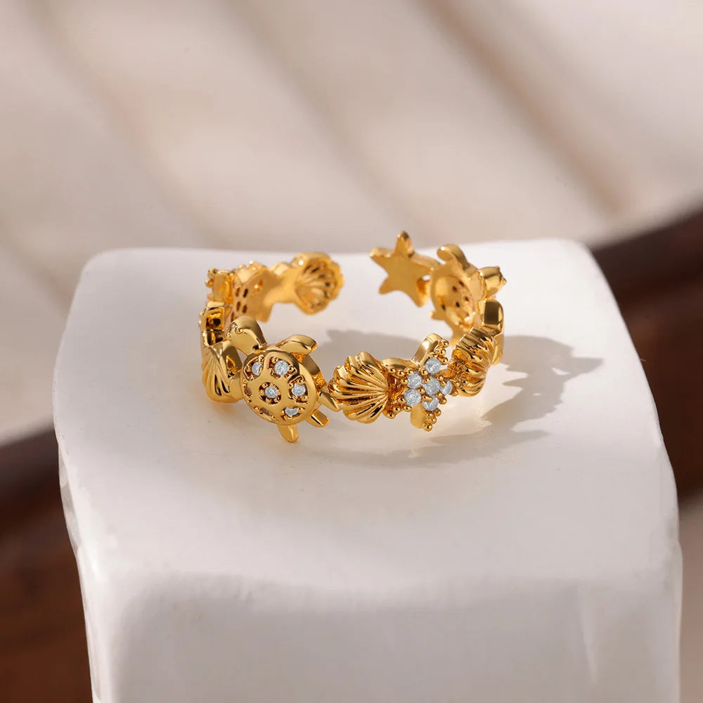 Anillo de tortuga con circonita cúbica