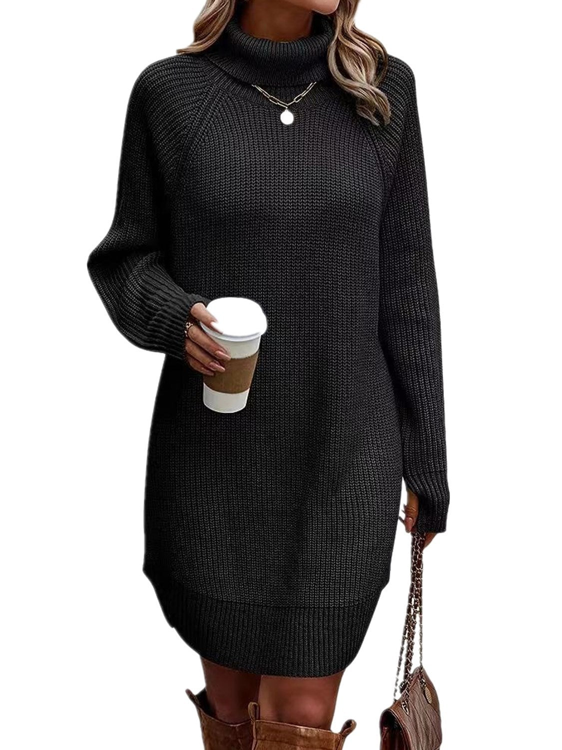 Vestido de cuello alto con abertura y moda para mujer