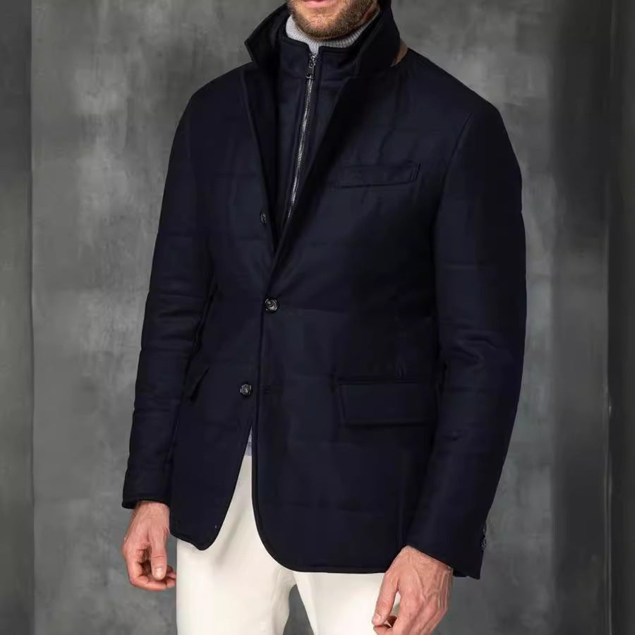 Chaqueta de traje versátil con botones y cuello alto para hombre estilo retro británico