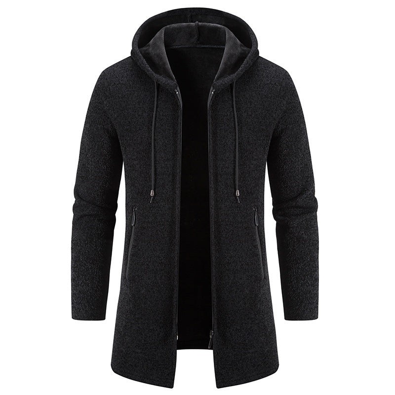 Chaqueta con capucha de longitud media para hombre, de color sólido, de moda, con forro polar grueso y otoño e invierno