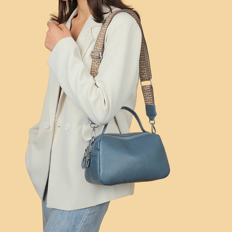 Bolso bandolera de piel auténtica de lujo para mujer: bolso de hombro pequeño y suave de diseño con dos bolsillos para teléfono
