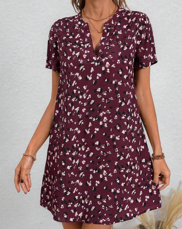Bedrucktes kurzärmliges mittellanges Hemdblusenkleid für Damen